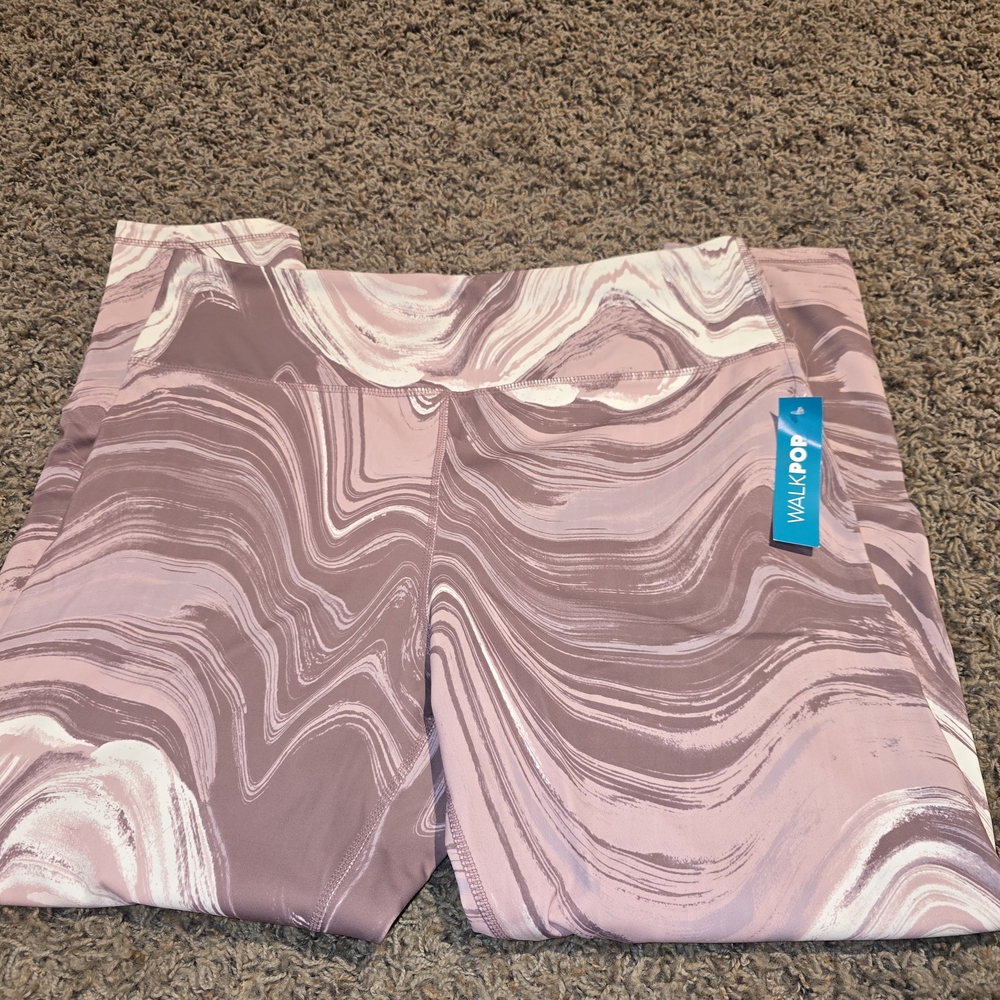 Pink and White Marble Capri Leggings